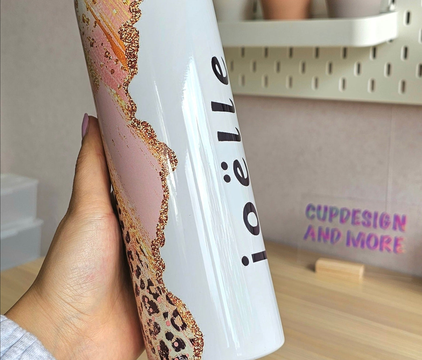 Drinkbeker met rietje| Panter chique met eigen naam