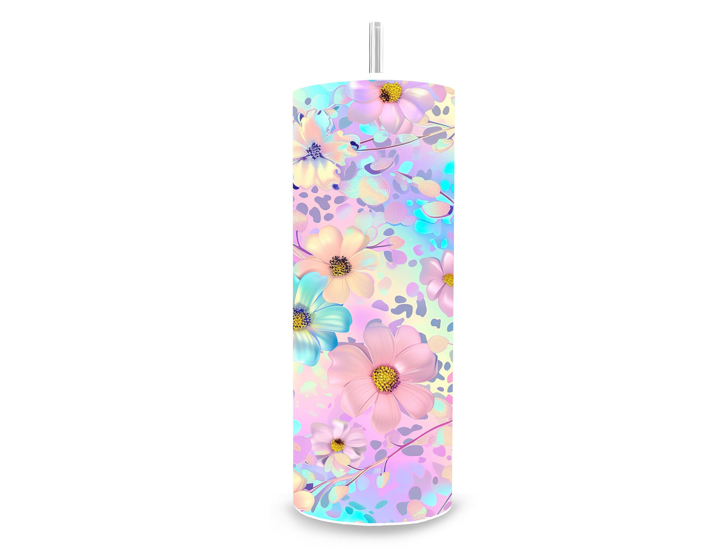 Drinkbeker met rietje | Pastel bloemen