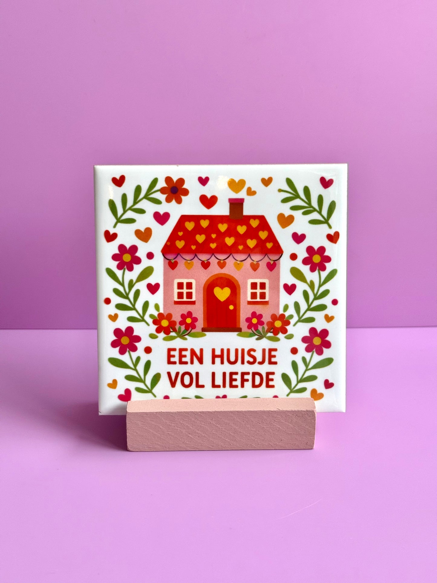 Houten standaard voor tegeltje