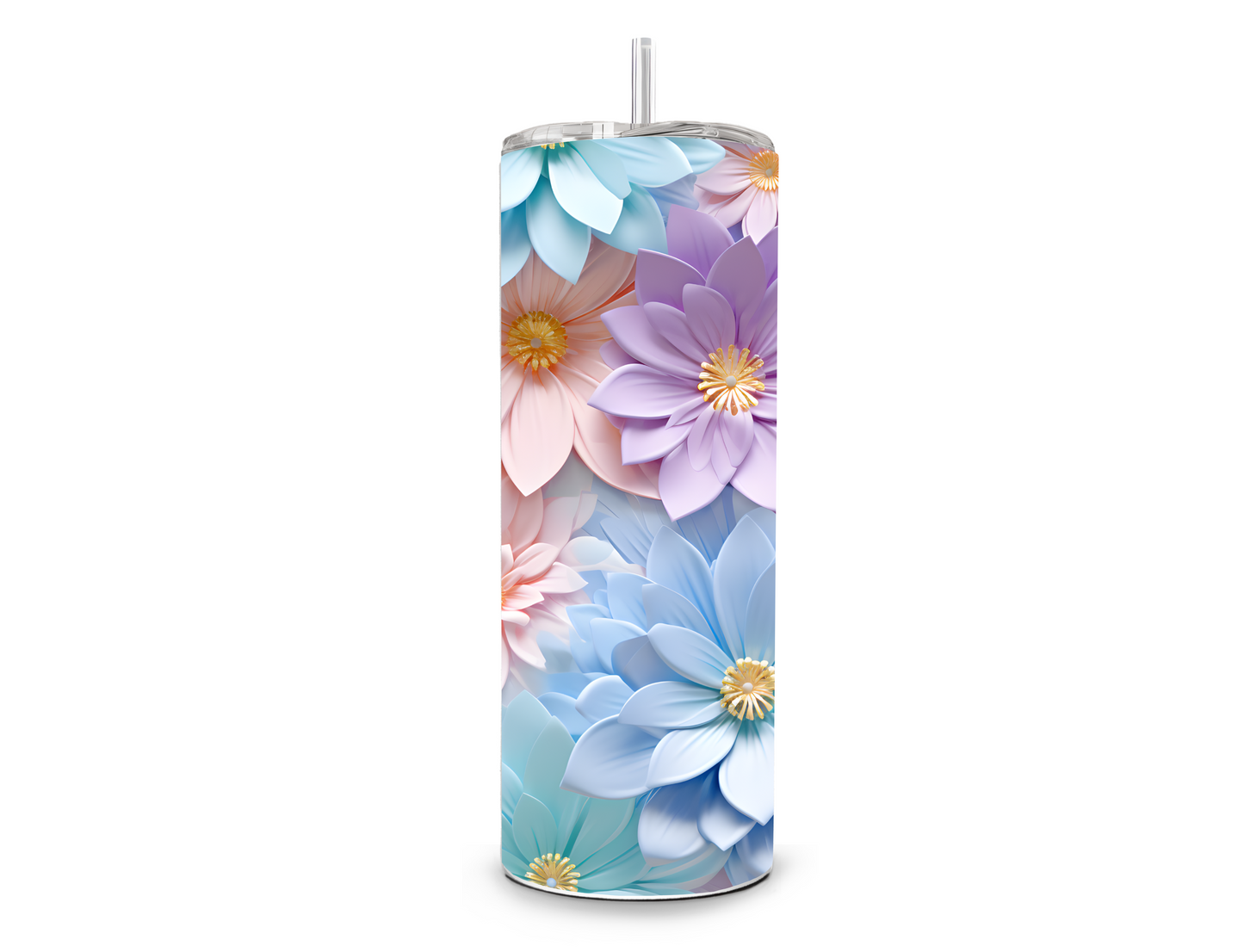 Drinkbeker met rietje | Floral pastel 3D