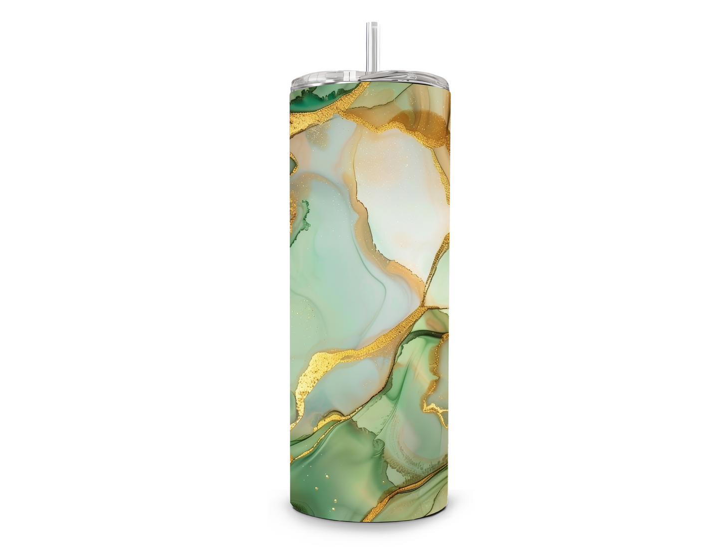 Drinkbeker met rietje | Marble green