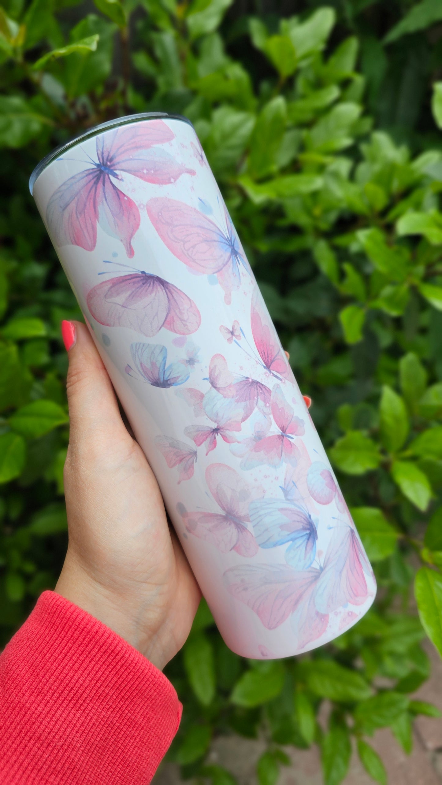 Drinkbeker met rietje| Pink butterfly met naam