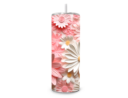 Drinkbeker met rietje | Flower 3D pink