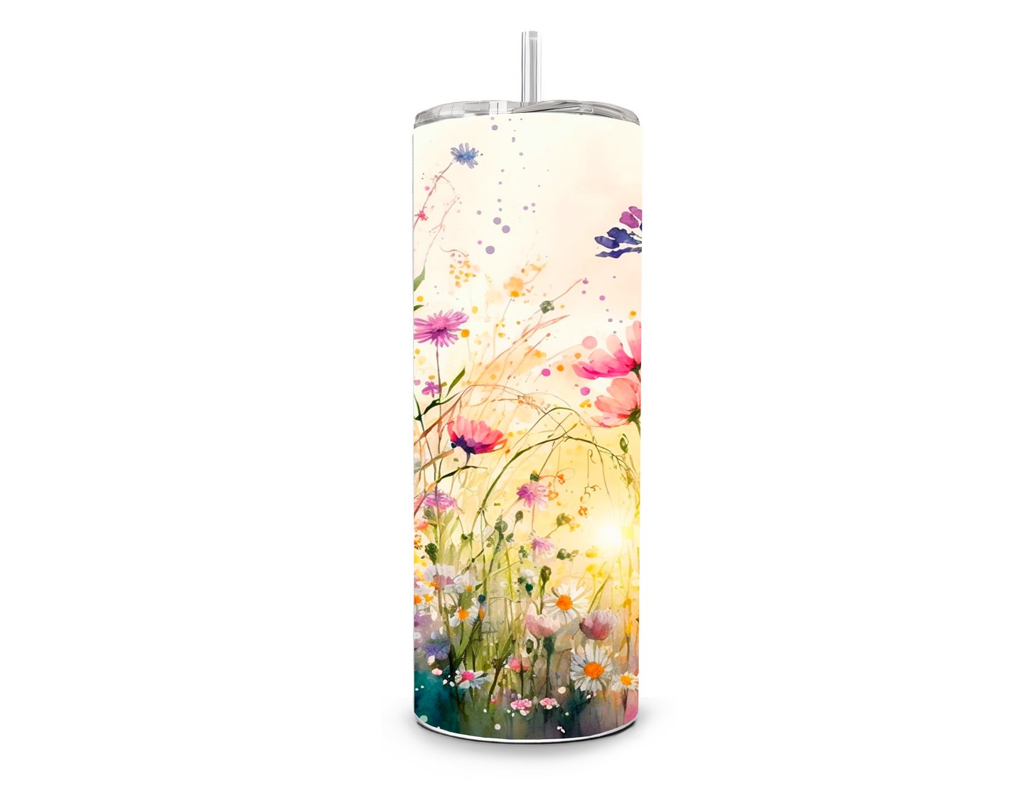 Drinkbeker met rietje | Wild flower art