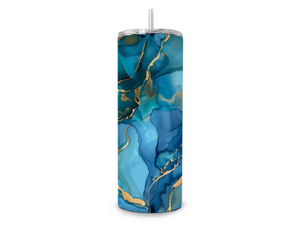 Drinkbeker met rietje | Marble blue