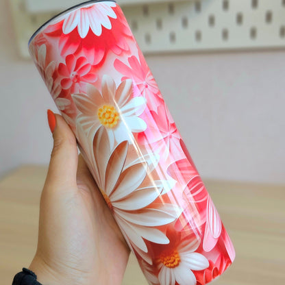 Drinkbeker met rietje | Flower 3D pink