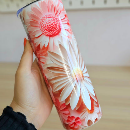 Drinkbeker met rietje | Flower 3D pink