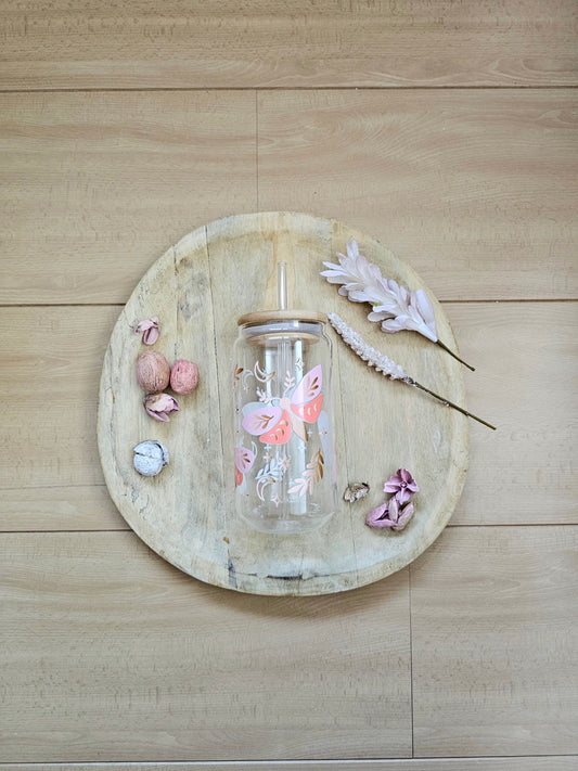 Drinkglas met bamboe deksel en glazen rietje, Libelle