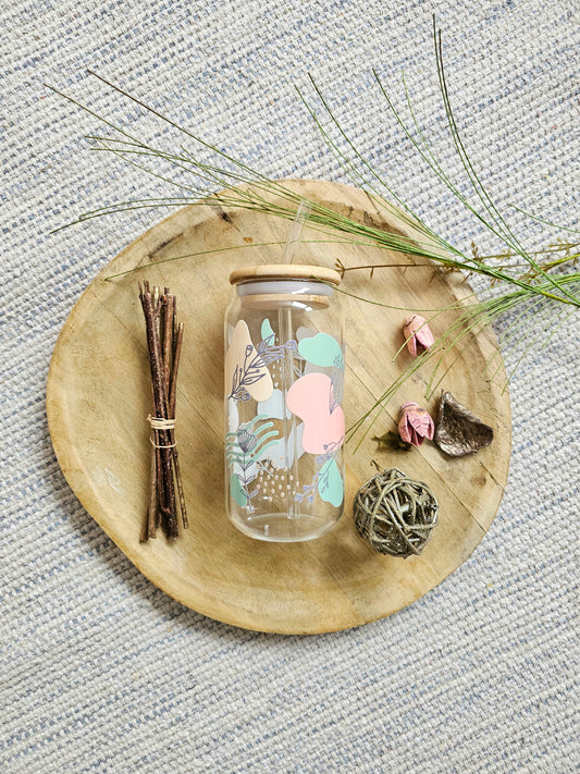 Drinkglas met rietje | Flower pastel