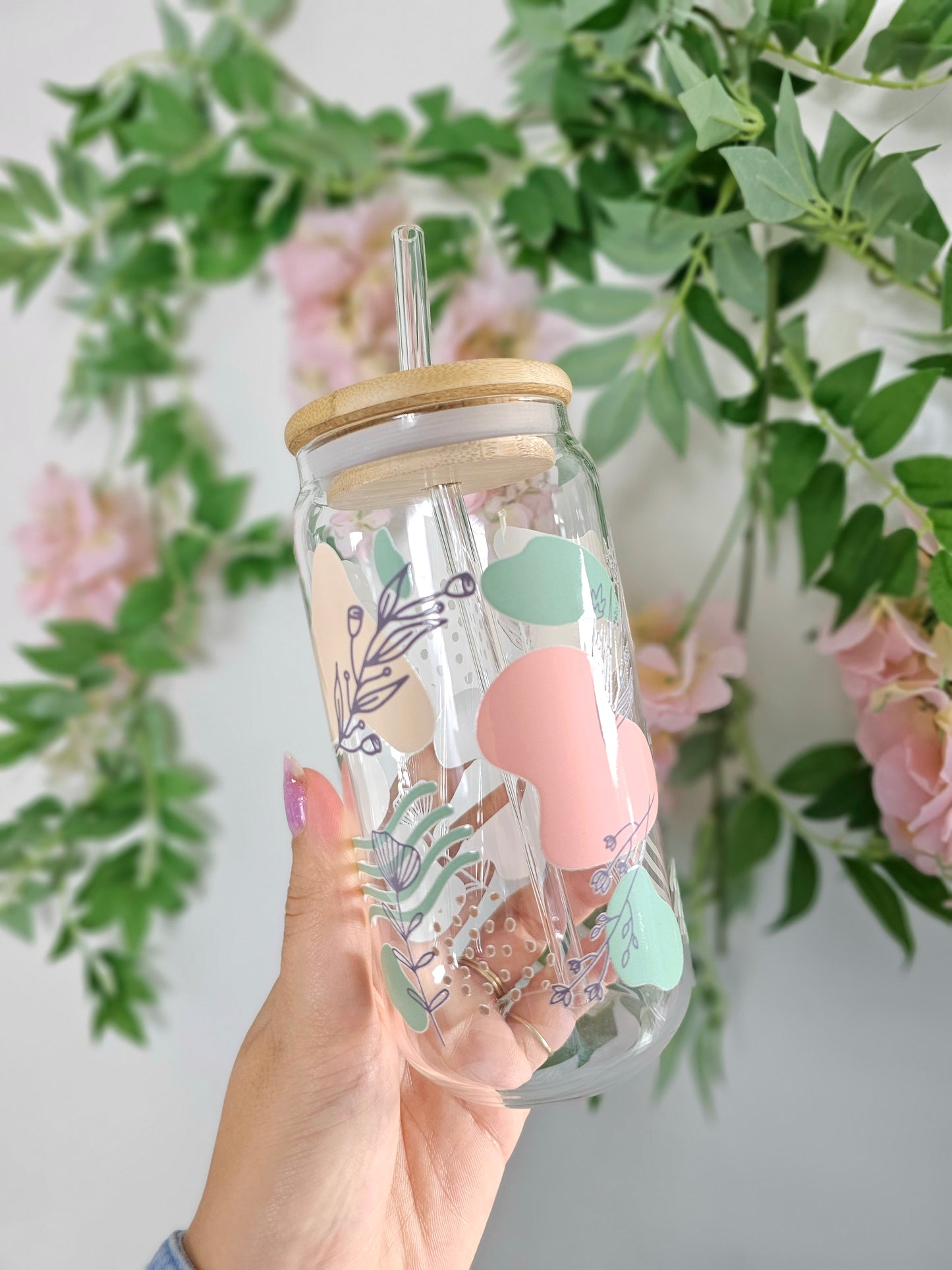 Drinkglas met rietje | Flower pastel