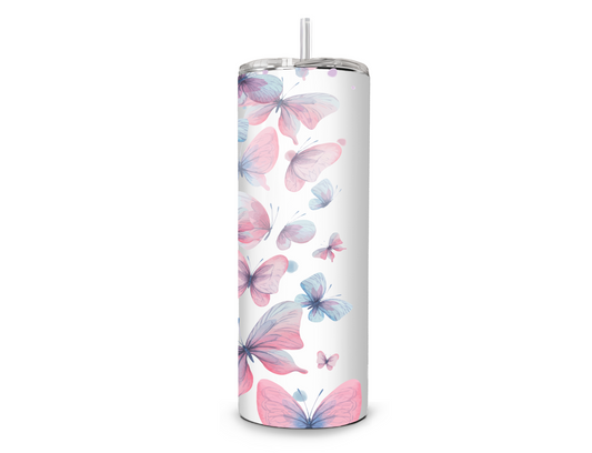 Drinkbeker met rietje| Pink butterfly met naam