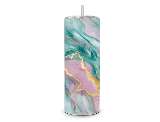 Drinkbeker met rietje | Marble pastel