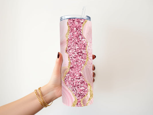 Tumbler 600 ml | Pink glitter met naam