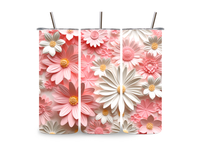 Drinkbeker met rietje | Flower 3D pink