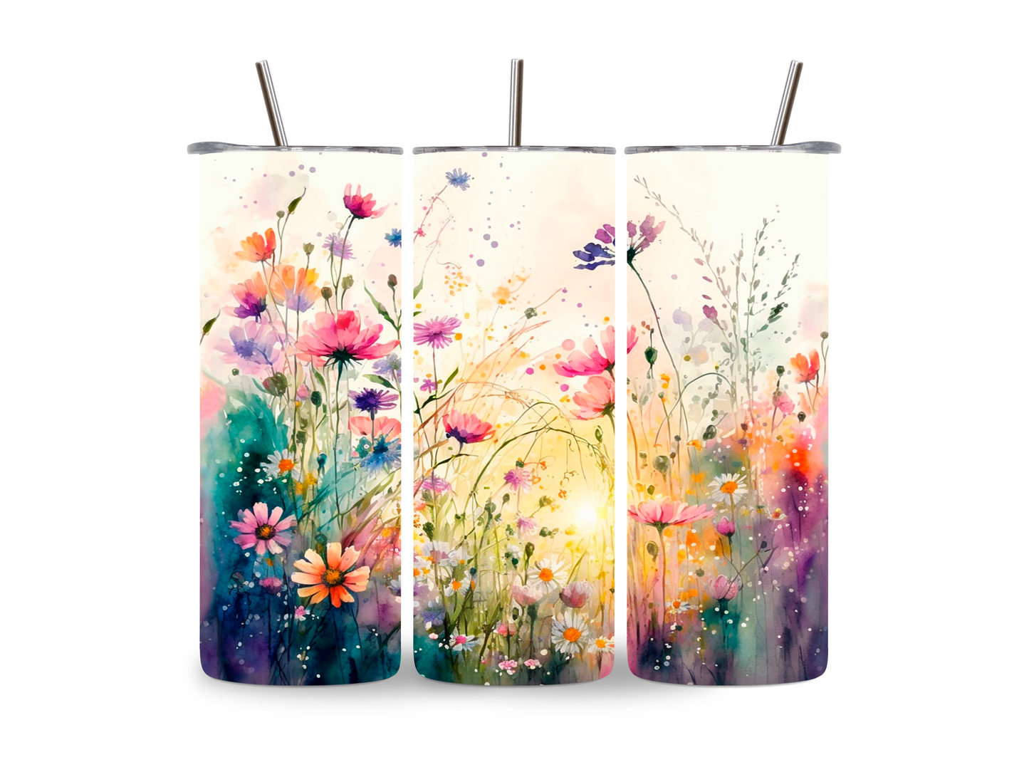 Drinkbeker met rietje | Wild flower art