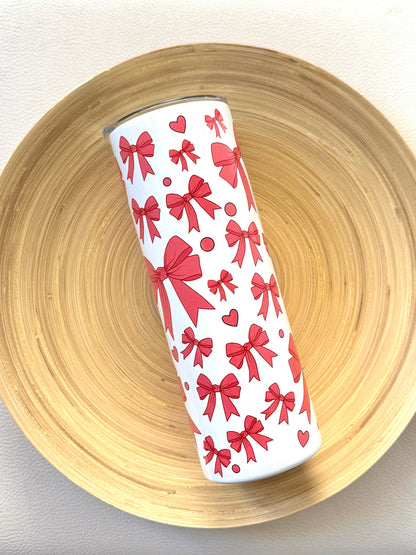 Drinkbeker met rietje | Roze strikjes