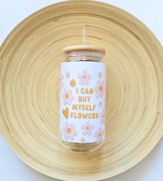 Drinkglas met rietje | I can buy myself flowers