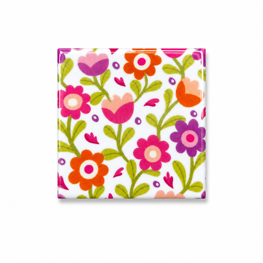 Decoratie magneet kleurrijk design | Flower green