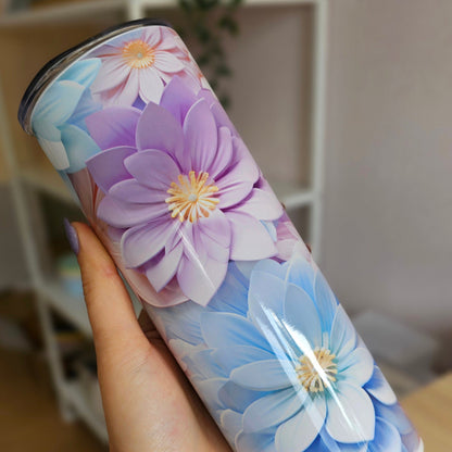 Drinkbeker met rietje | Floral pastel 3D